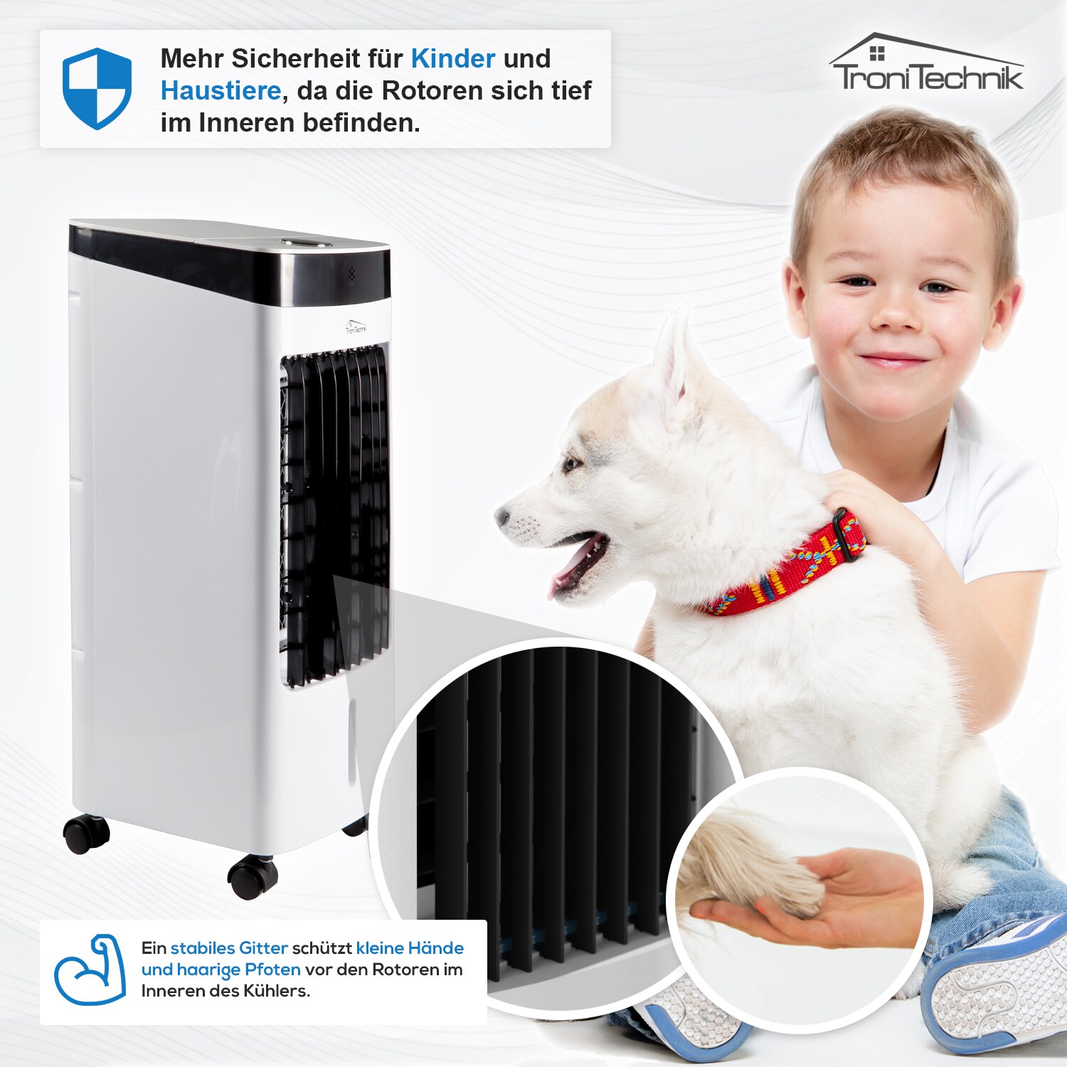 TroniTechnik® Mobiles Klimagerät 3in1 Klimaanlage Luftkühler LK04 Ventilator, inkl. Fernbedienung und Filter, 4in1 Kühler