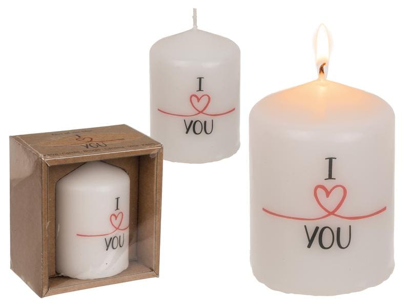 G. Wurm Stumpenkerze I Love You 8 x 6 cm, Weiss Wachskerze