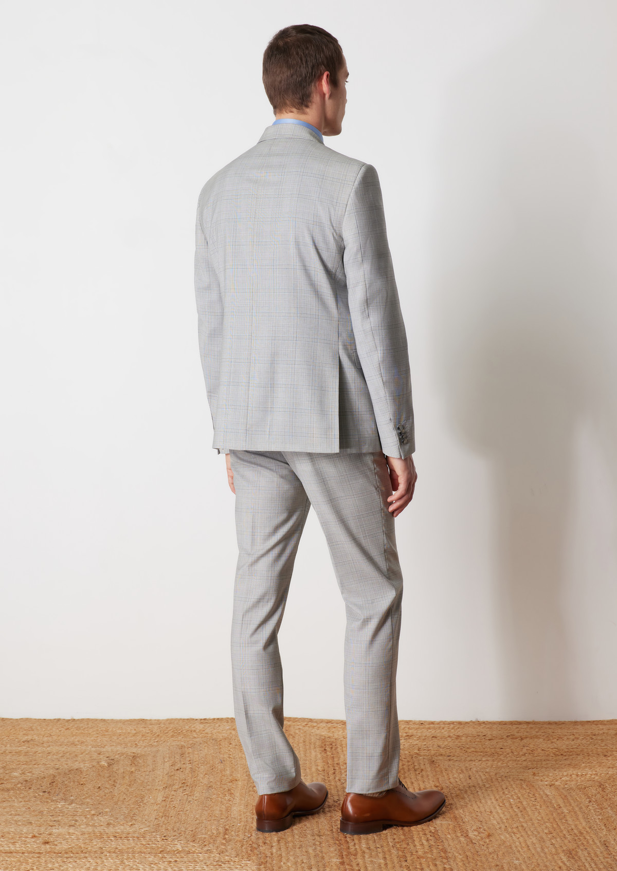 Costume 2 pièces Slim en laine gris perle Prince de Galles