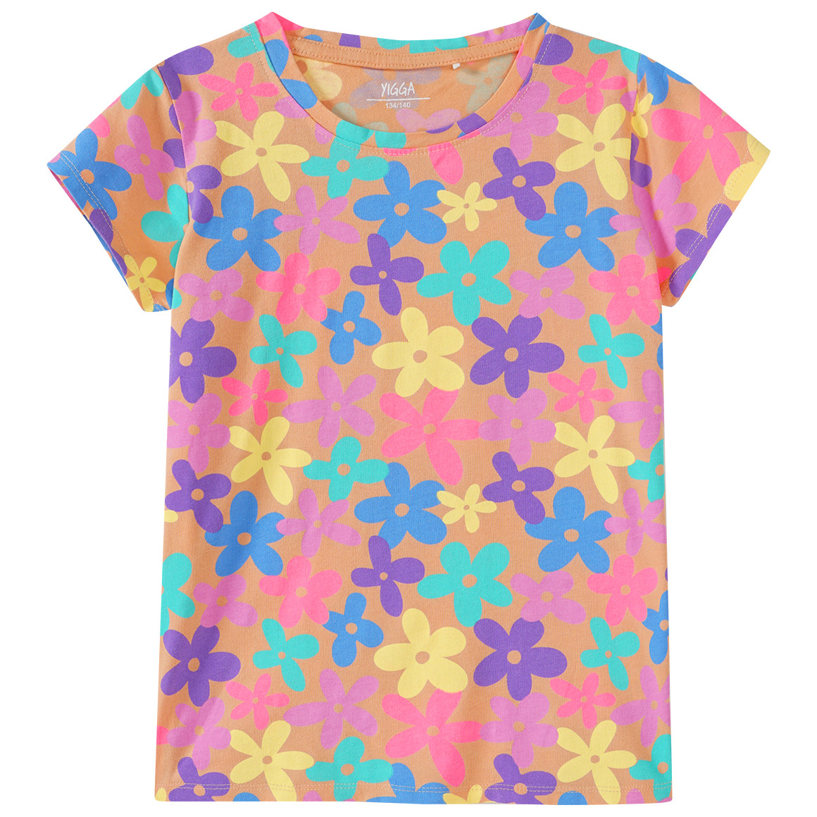 Yigga Mädchen T-Shirt mit bunten Blumen hellorange