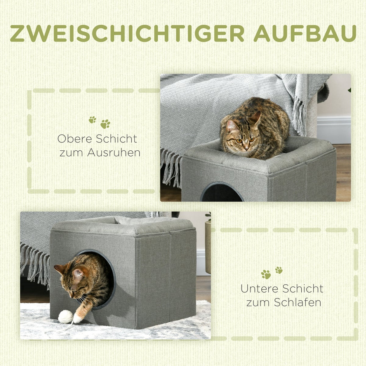 PawHut Kattenhol voor katten tot 5 kg, 36,5 x 36,5 x 33 cm, Polyester, Groen