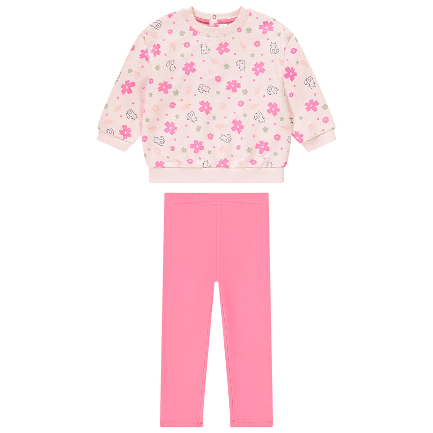 Ensemble en molleton sweat imprimé + caleçon uni pour bébé fille