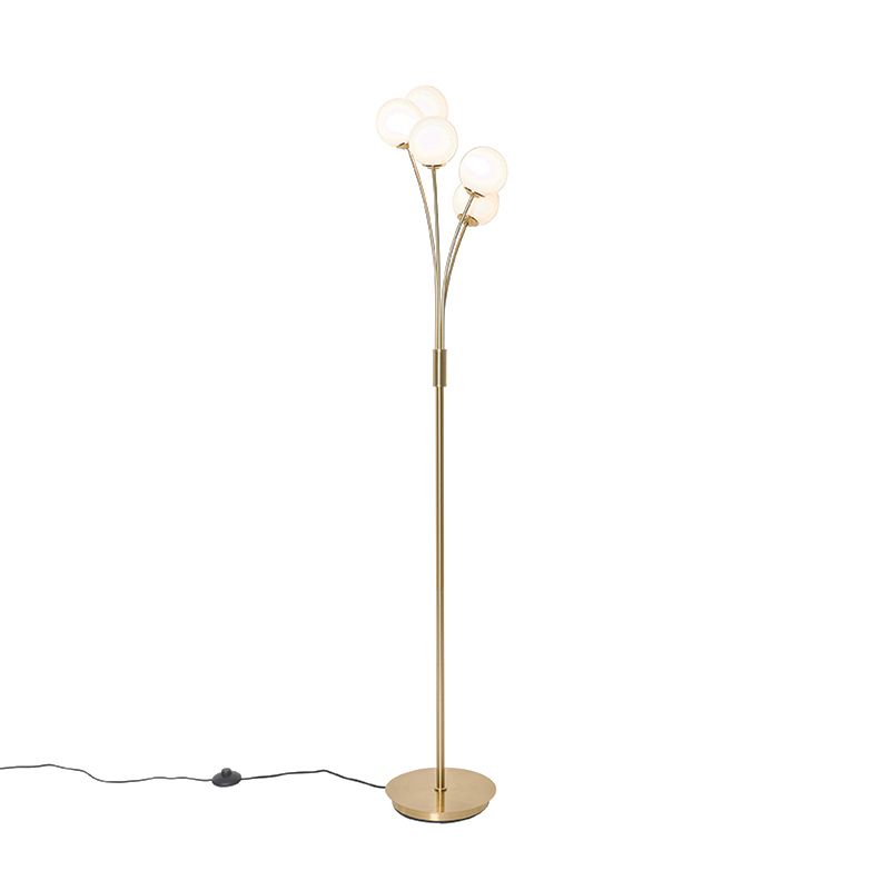 Moderne vloerlamp goud met opaal glas 5-lichts  - Athens