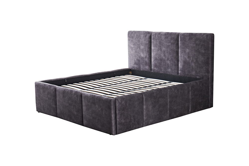 Modernes Boxbett ATELIER 180x200cm grau Samt mit Lattenrost und Stauraum