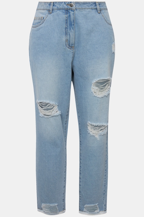 Mom-Jeans, Destroy-Effekte, Fransensaum, 5-Pocket