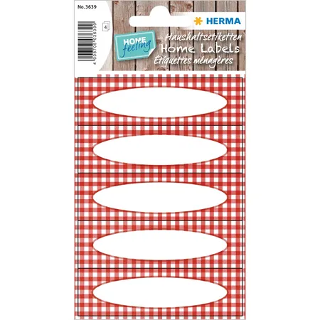 HERMA 3639 Haushaltsetiketten Vichy-Karo Rot, 4 Blatt