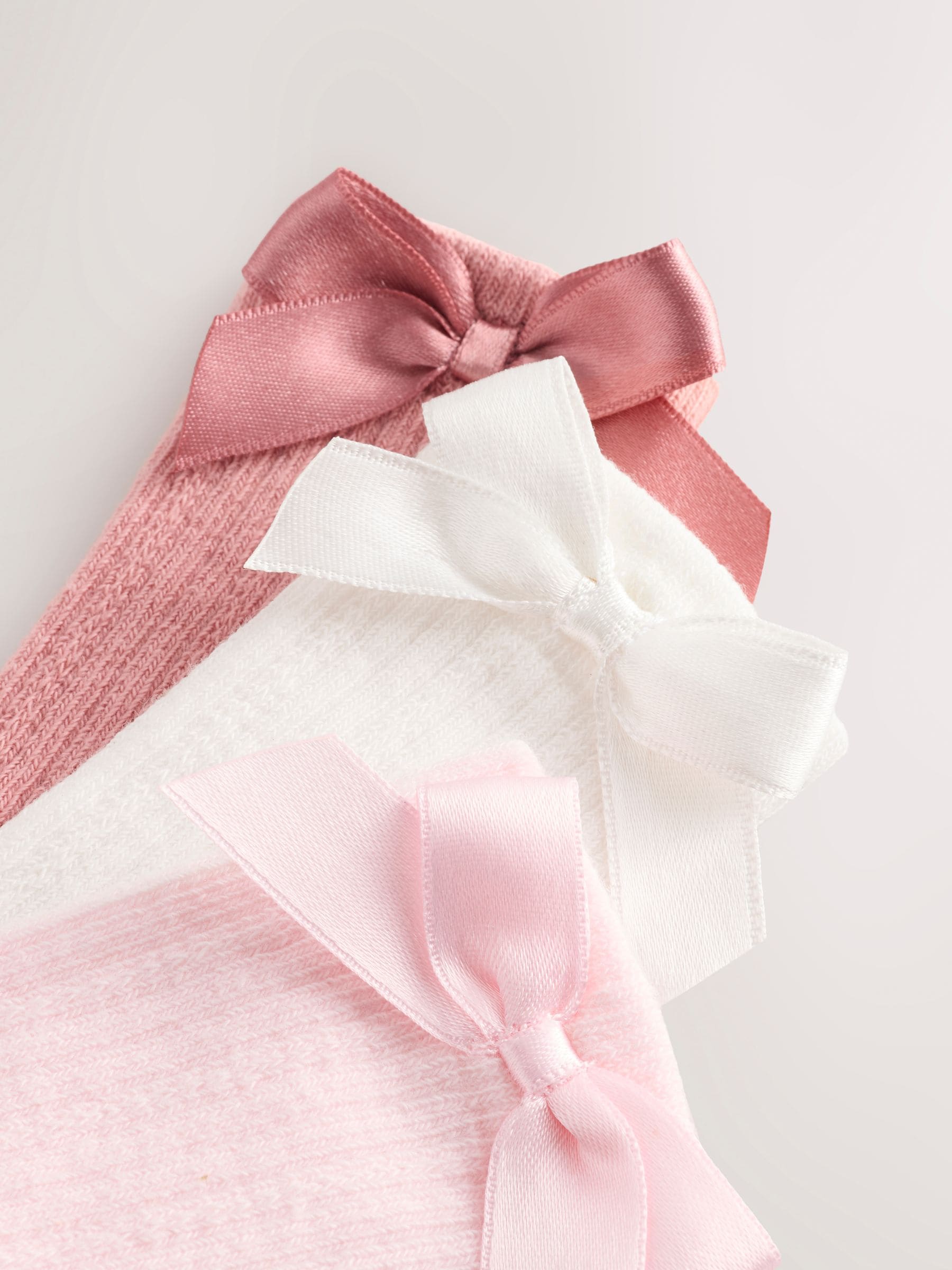 Roze - Set van 3 kniehoge Baby Sokken met Strik (0mnd-2jr)