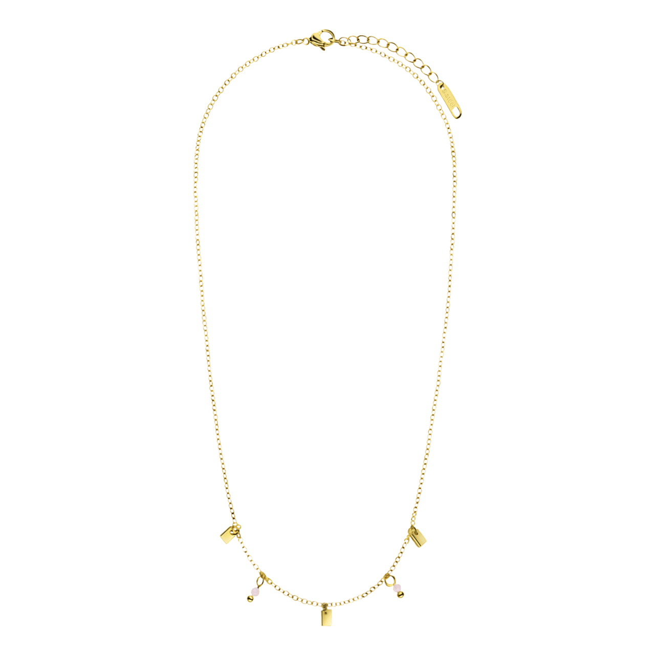Stalen goldplated ketting met rozenkwarts