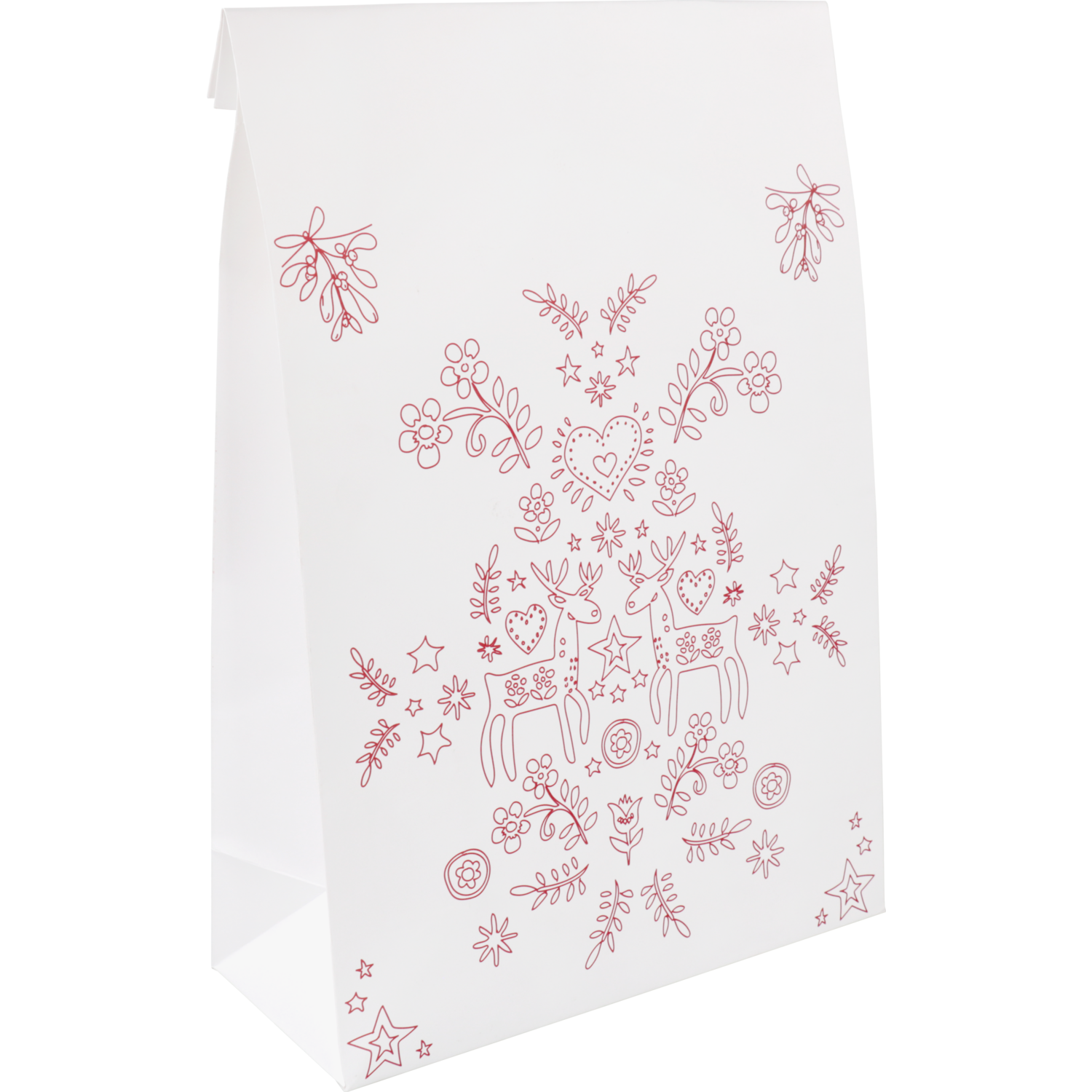 Zak, Cadeauzak, Papier, 28/ 12x45cm, Jolly deer, wit/rood