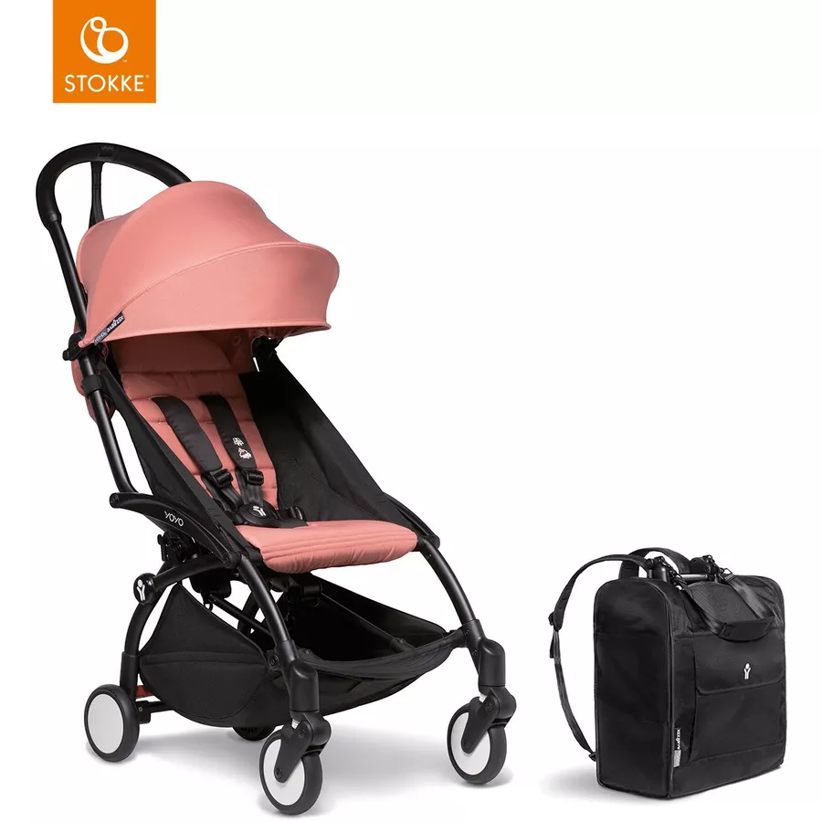 BABYZEN Kinderwagen YOYO2 6+ Black mit Textilset Ginger und Backpack YOYO Black