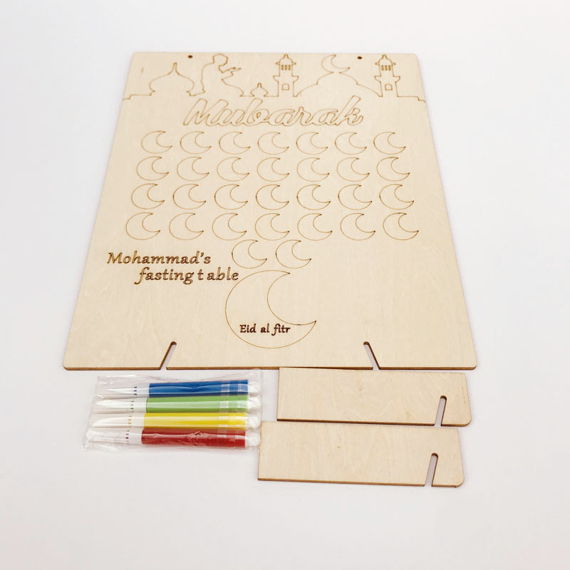 (8-tlg. Set) Echtholz Bastel Kalender DIY Eid Mubarak Deko für Ramadan mit Aufhängeband   Stifte