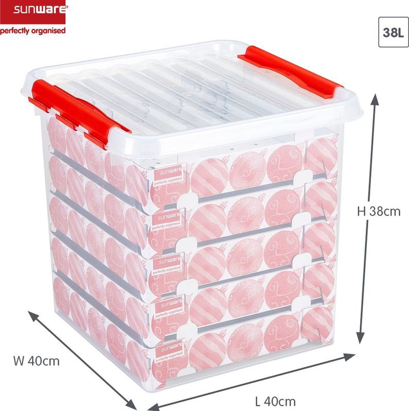Q-line Kerstballen Opbergbox 38L - Trays voor 125 kerstballen - Transparant/rood