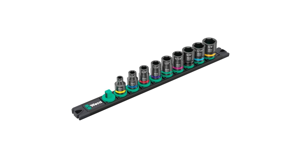Wera9608 Dop-magneetstrip B Impaktor Imperial 1 dopsleutel  (Zwart/groen, 9‑delig)