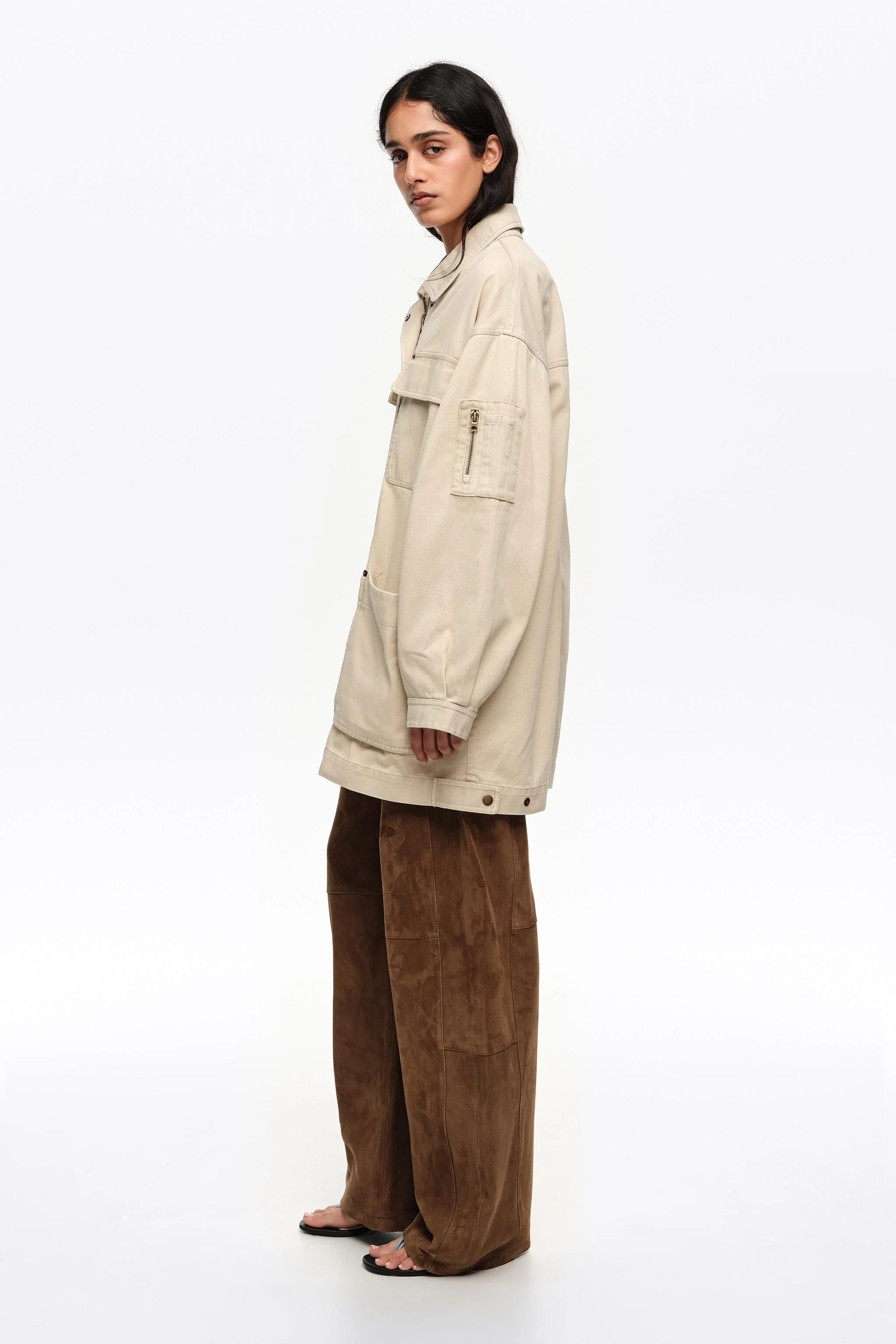 Jaqueta de algodão off-white com vários bolsos