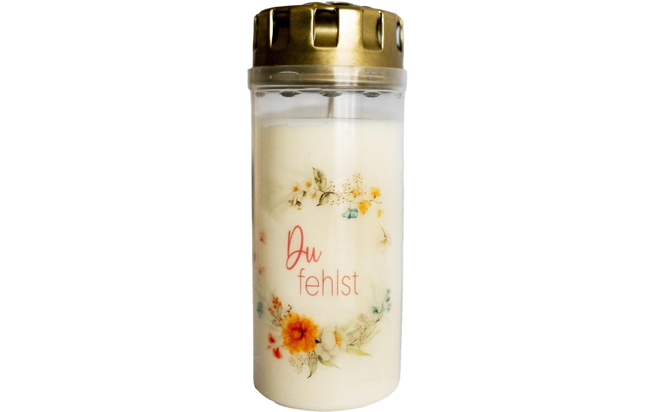 Grabkerze Du fehlst 6 x 15 cm, WeissGrablicht Memoriam