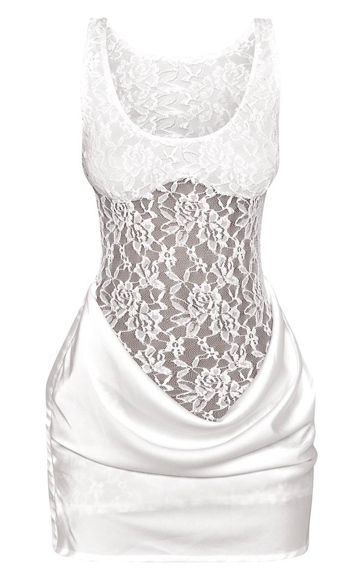 Blanc Mini-robe En Dentelle Et Satin Petite