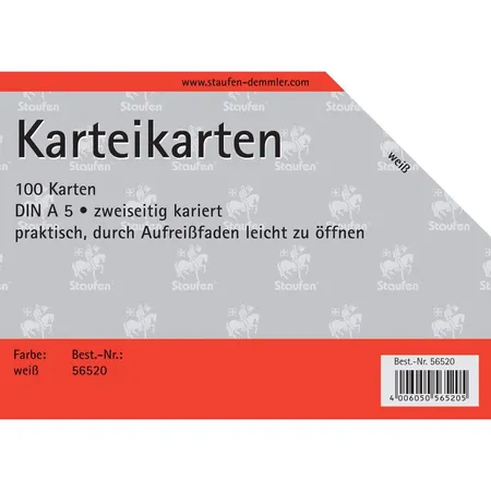 Staufen Karteikarten A5, kariert, weiß, 100 Stück