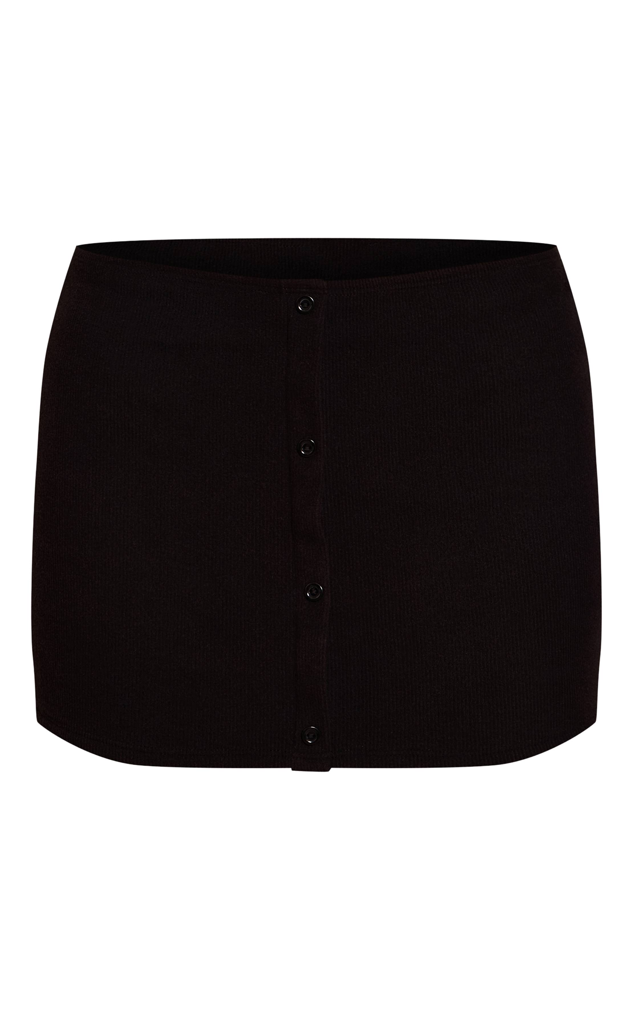 Noir Ensemble Jupe Mini Côtelée Brossée À Boutons
