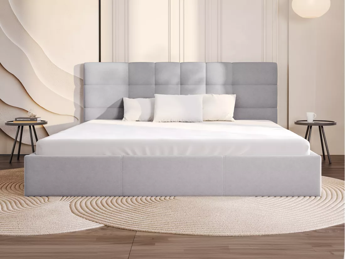Lit coffre 200 x 200 cm - Tissu - Gris - ELIAVA de Pascal Morabito