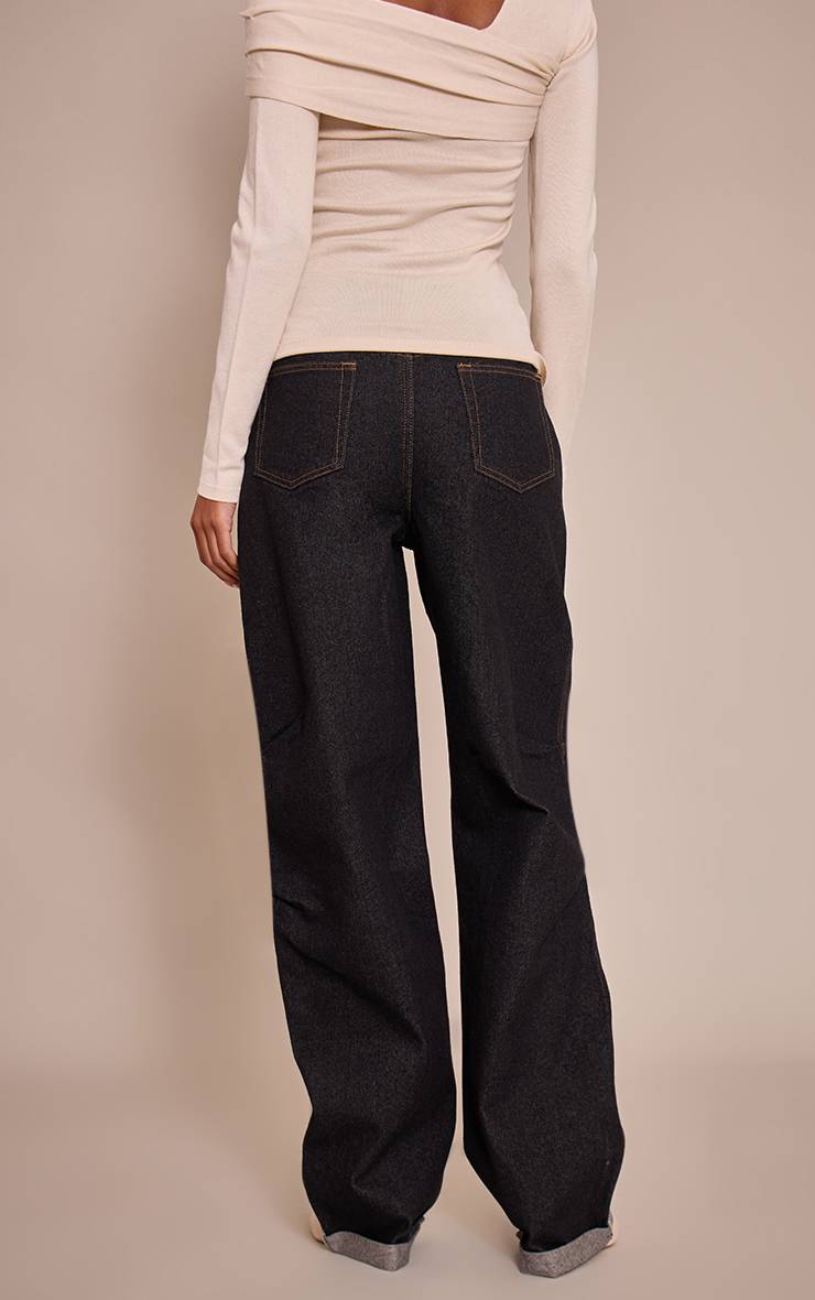 Noir Délavé Jean Tall Taille Haute Style Barrel Avec Ourlet Retroussé