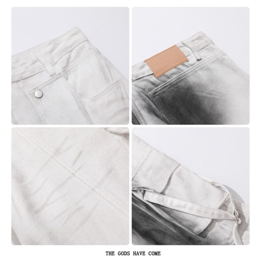 Derbundy - Mid Rise Washed Wide Leg Cargo-broek