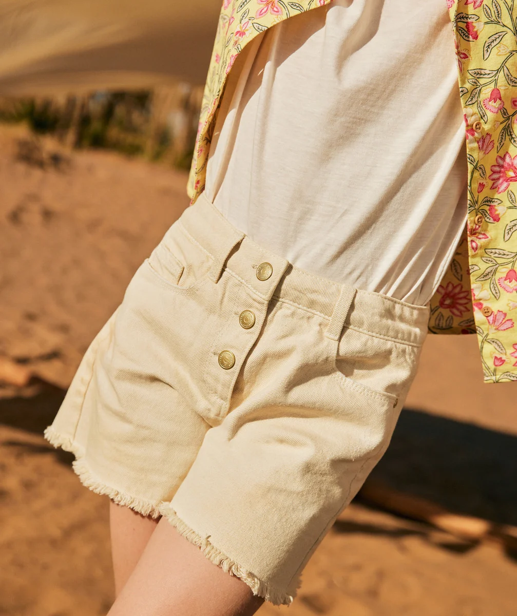 SHORT TAILLE HAUTE FILLE EN DENIM LESS WATER ÉCRU