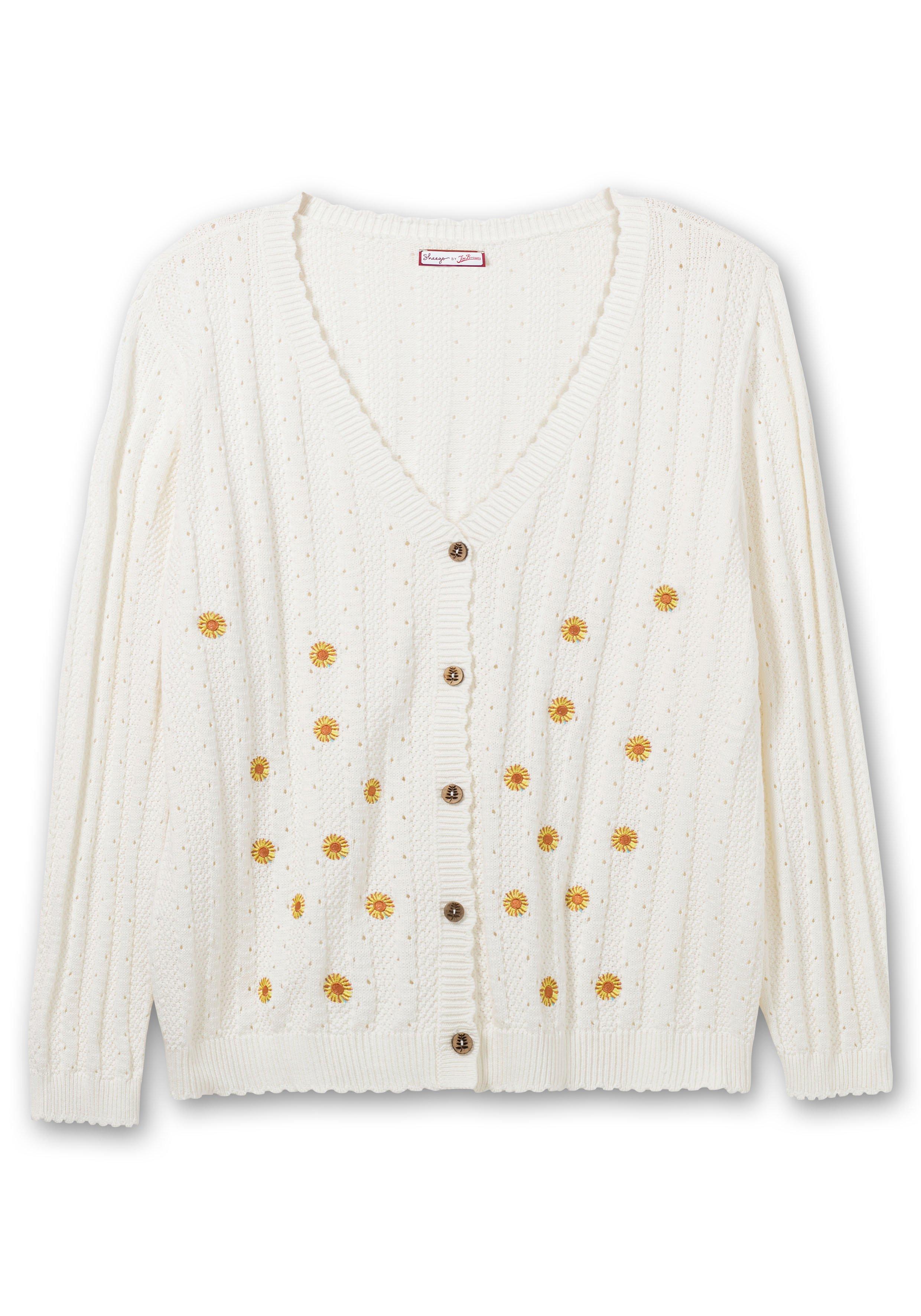 Strickjacke mit Ajourmuster und Stickerei