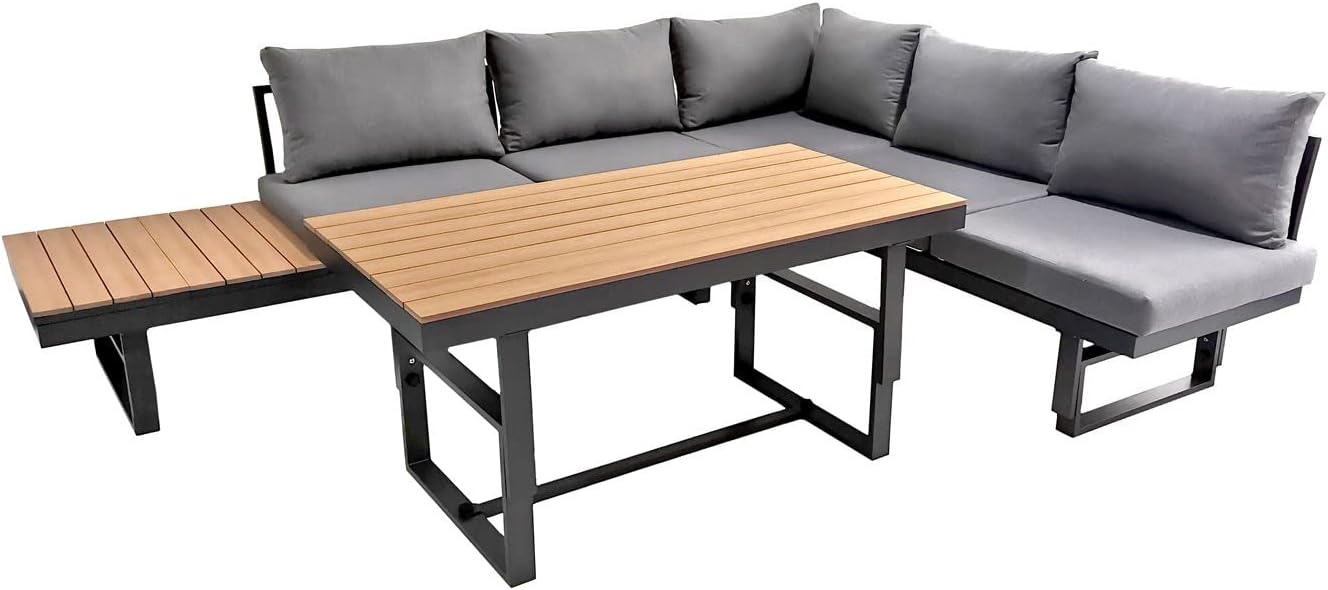BELLAVISTA Gartenmöbel-Set Largo | Hellgrau | 3-teilig mit 2 Sofa | Tisch | Pulverbeschichtetes Aluminium | Wetterfest | Outdoor | Für den Außenbereich | Verstellbare Rückenlehne