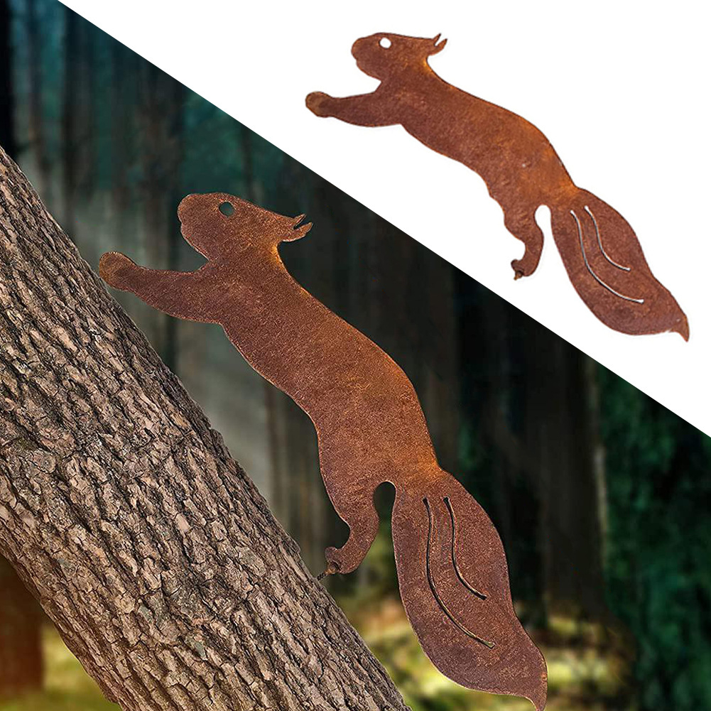 (30cm) Metall Rost Eichhörnchen Baum Dekoration Garten Accessoire