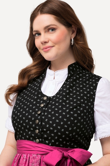 Dirndl, Schmuckknöpfe, Stehkragen, V-Ausschnitt, ärmellos