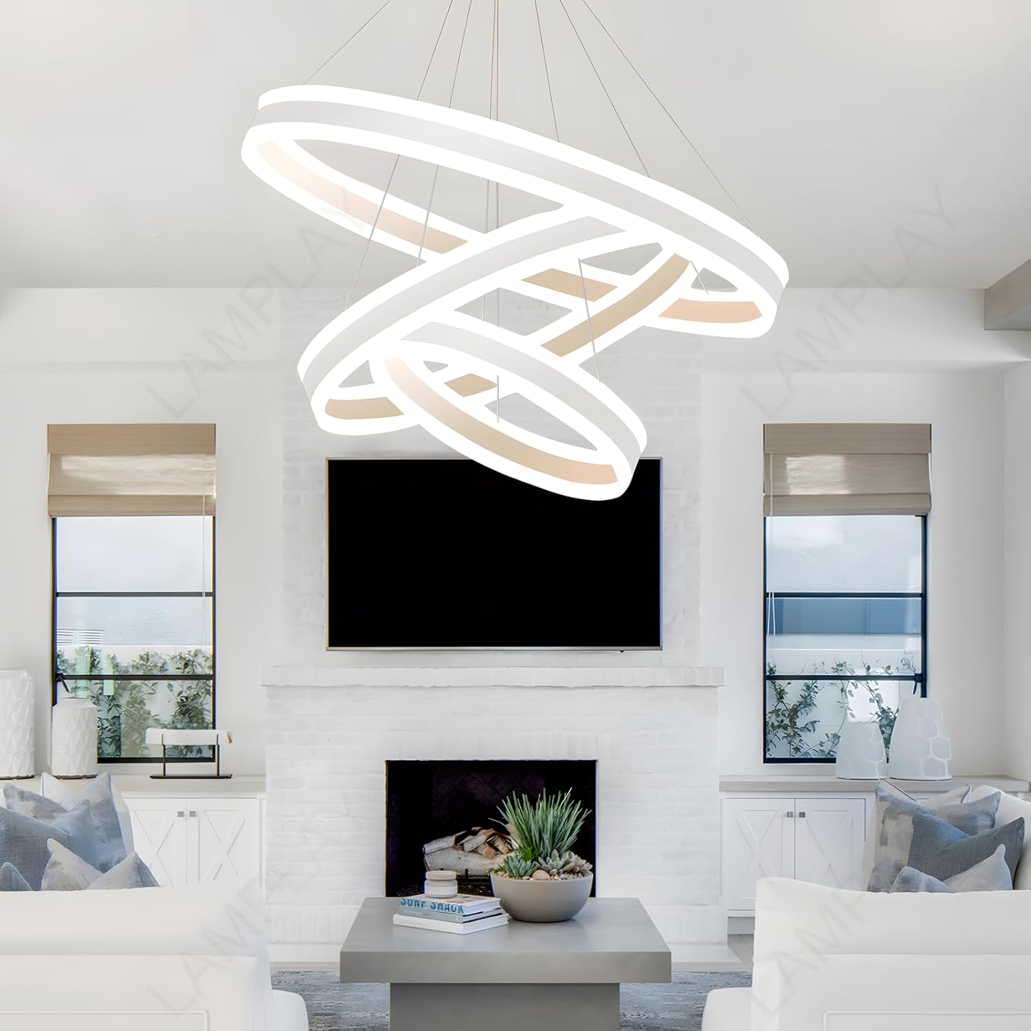 Runde Moderne LED-Pendelleuchte, 3 Weiß Ring-Kronleuchter, Dimmbar Mit Fernbedienung 3000K-6000K Deckenleuchte, Höhenverstellbar, Foyer, Wohnzimmer, Schlafzimmer, Esszimmer(Ø40+60+80cm)