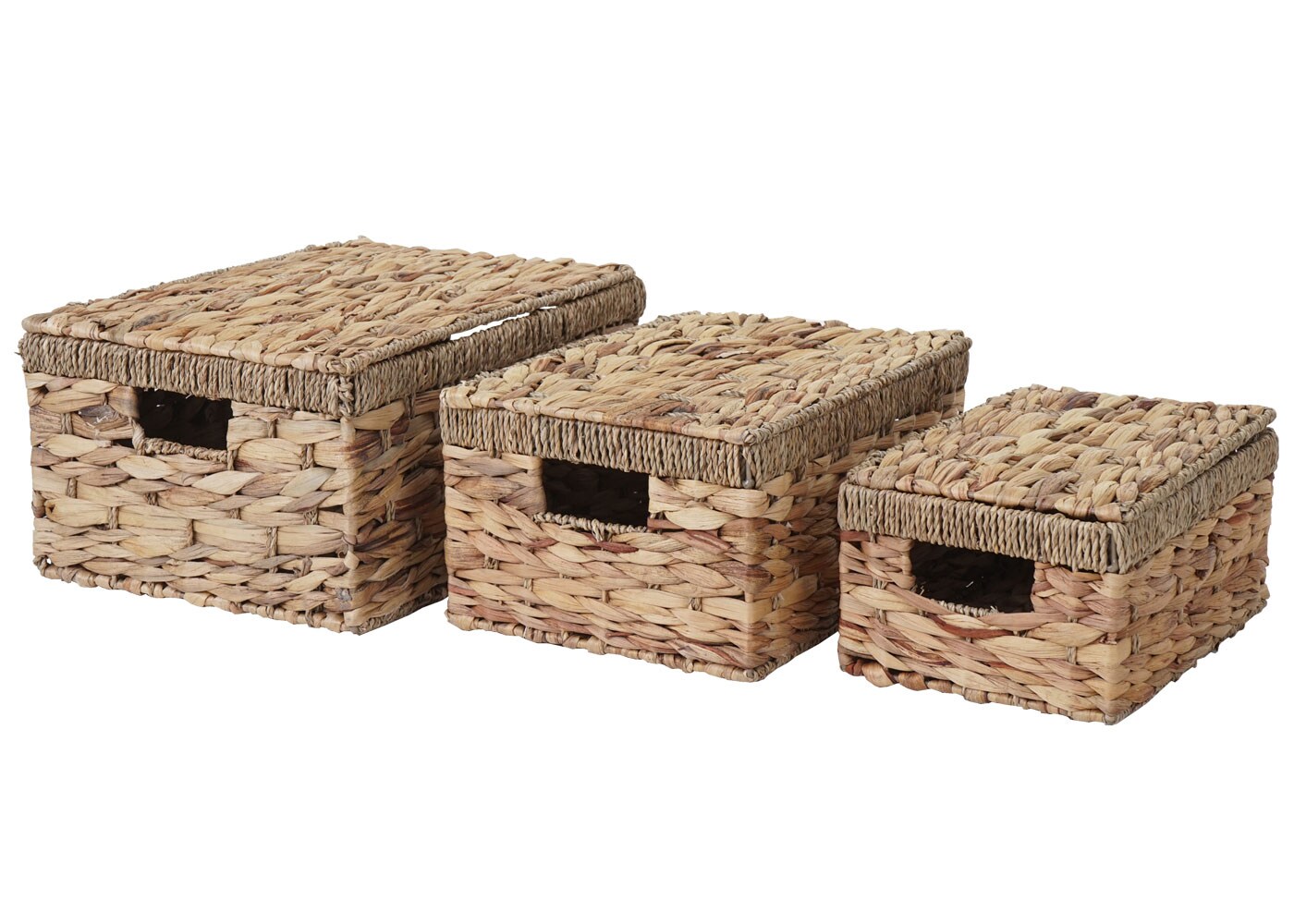 3er Set Aufbewahrungsbox MCW-C23, Truhe Kiste Box mit Deckel, Wasserhyazinthe naturfarben