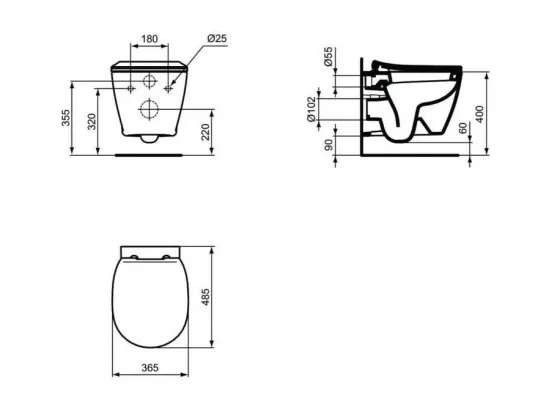 IDEAL STANDARD WC suspendu compact Connect space avec abattant