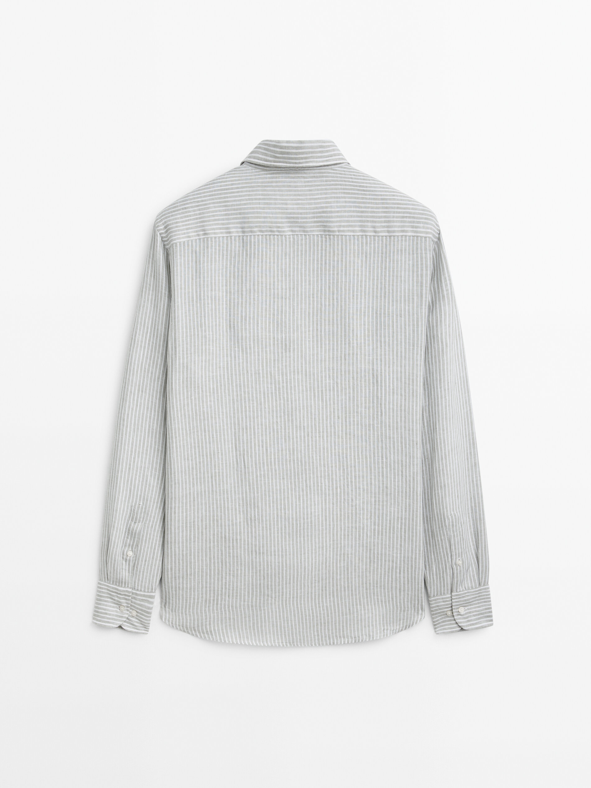 Camisa listrada 100% linho, corte regular - VERDE