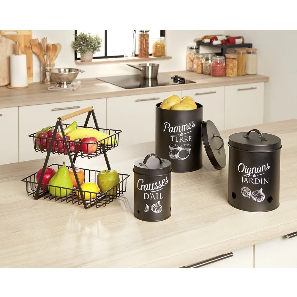 Boîte de conservation métal noir pour pomme de terre