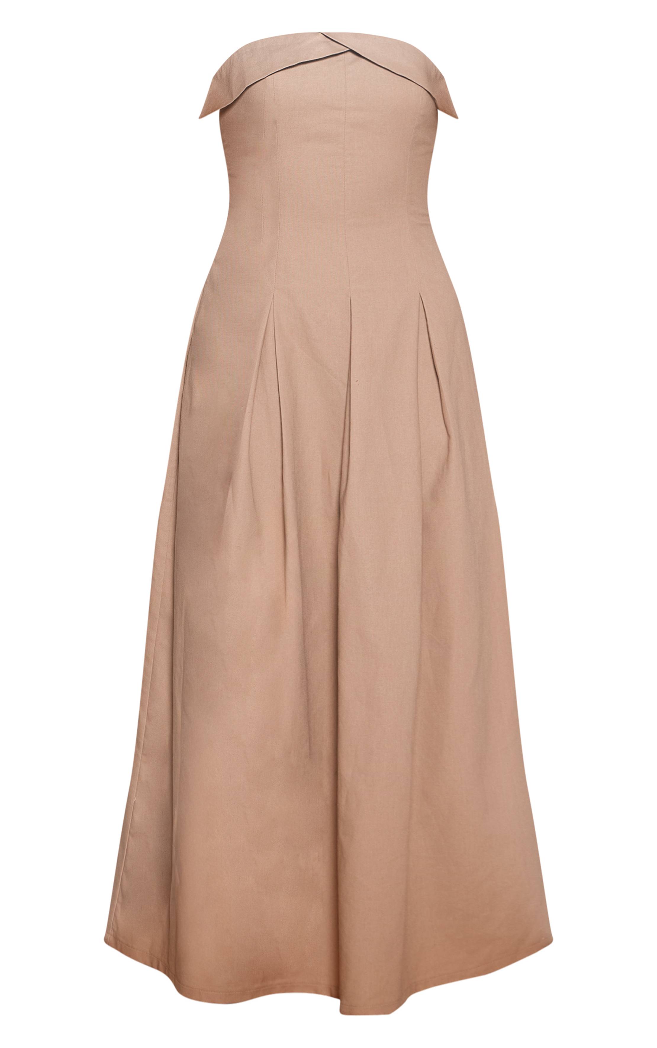 Taupe Robe Mi-longue Plissée À Bustier