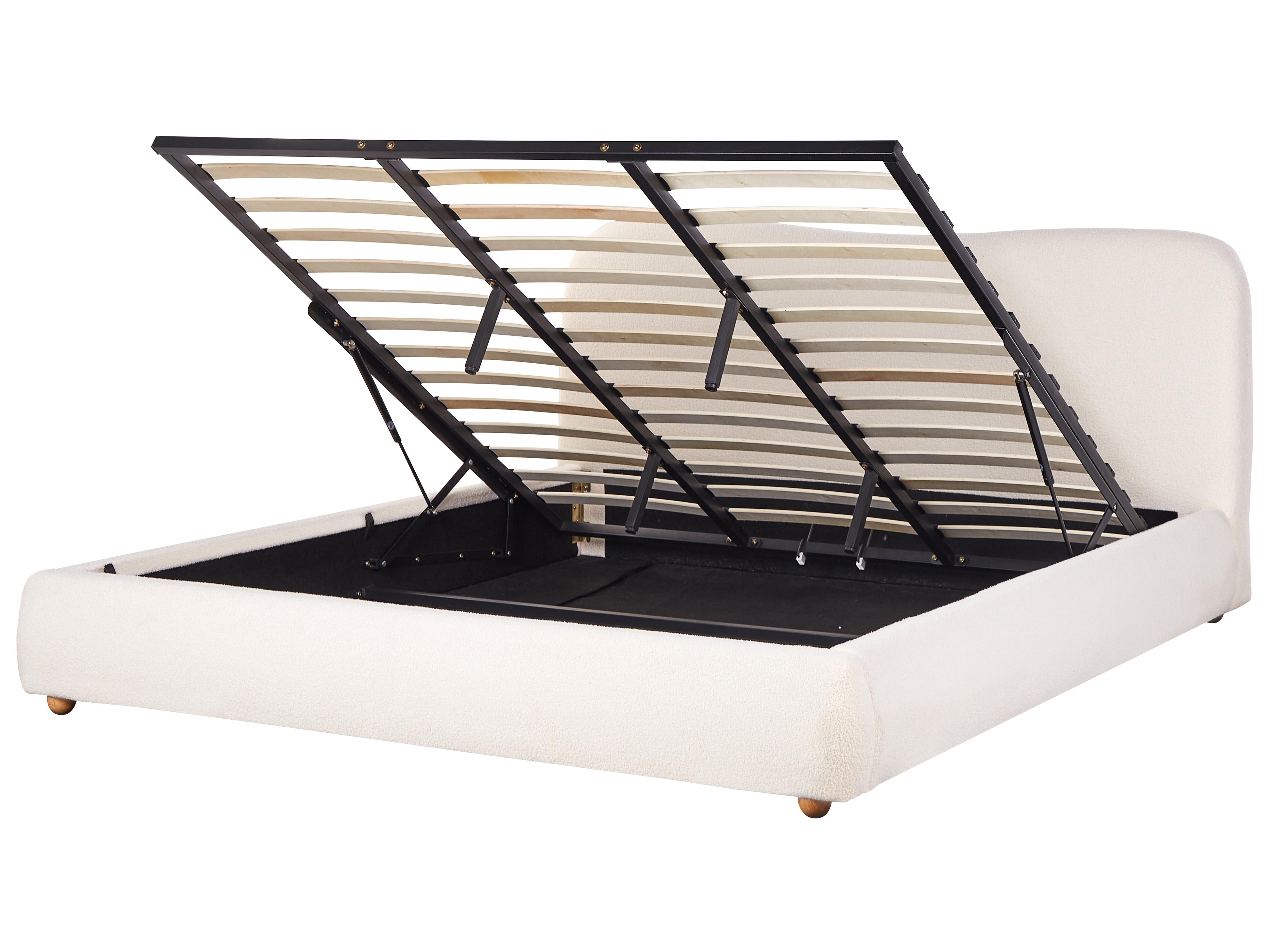 Bed met opbergruimte Bouclé BLAGNAC 180 x 200 cm Gebroken wit