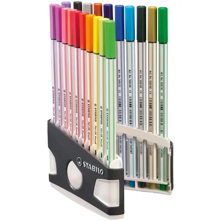 Premium-Filzstift mit Pinselspitze für variable Strichstärken - STABILO Pen 68 brush ColorParade - ARTY - 20er Tischset - mit 20 verschiedenen Farben