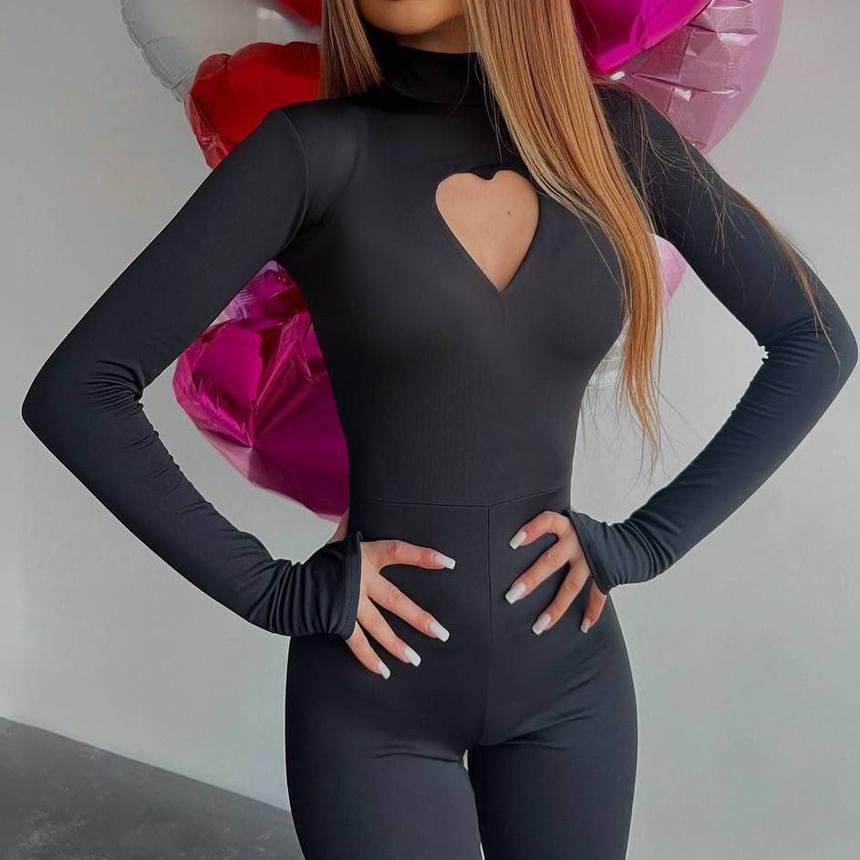 naocy.n - Lange mouwen, getailleerd jumpsuit met hartvormige uitsparing en uitlopende halslijn