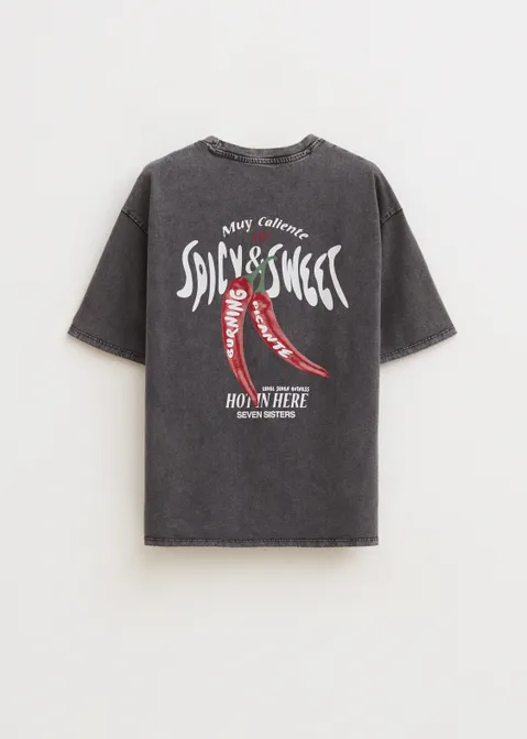T-shirt met print spicy en sweet antraciet (ANTRA)