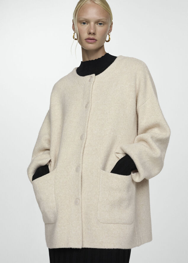 MANGO Detachable knitted scarf coat Light beige