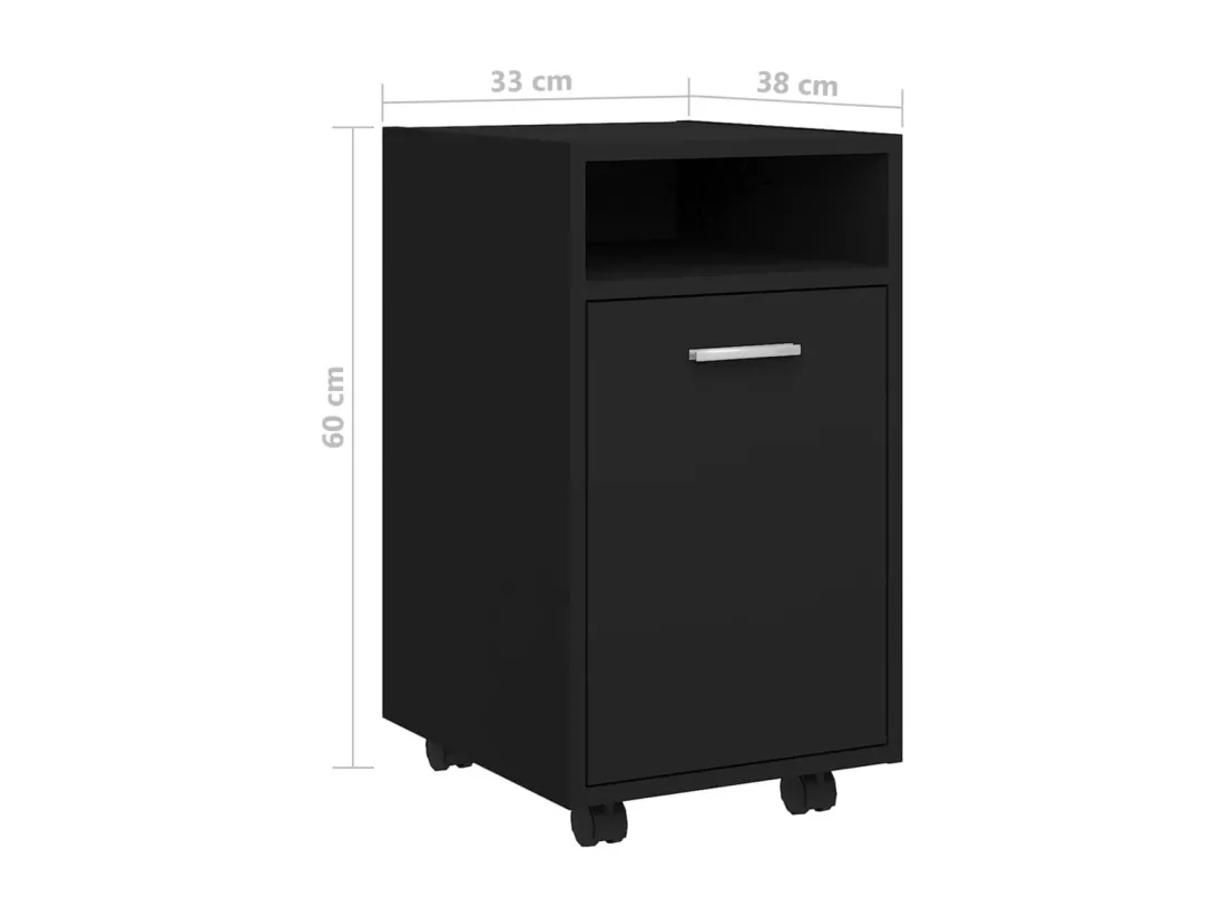 Armoire latérale avec roues Noir 33x38x60 cm Bois d’ingénierie