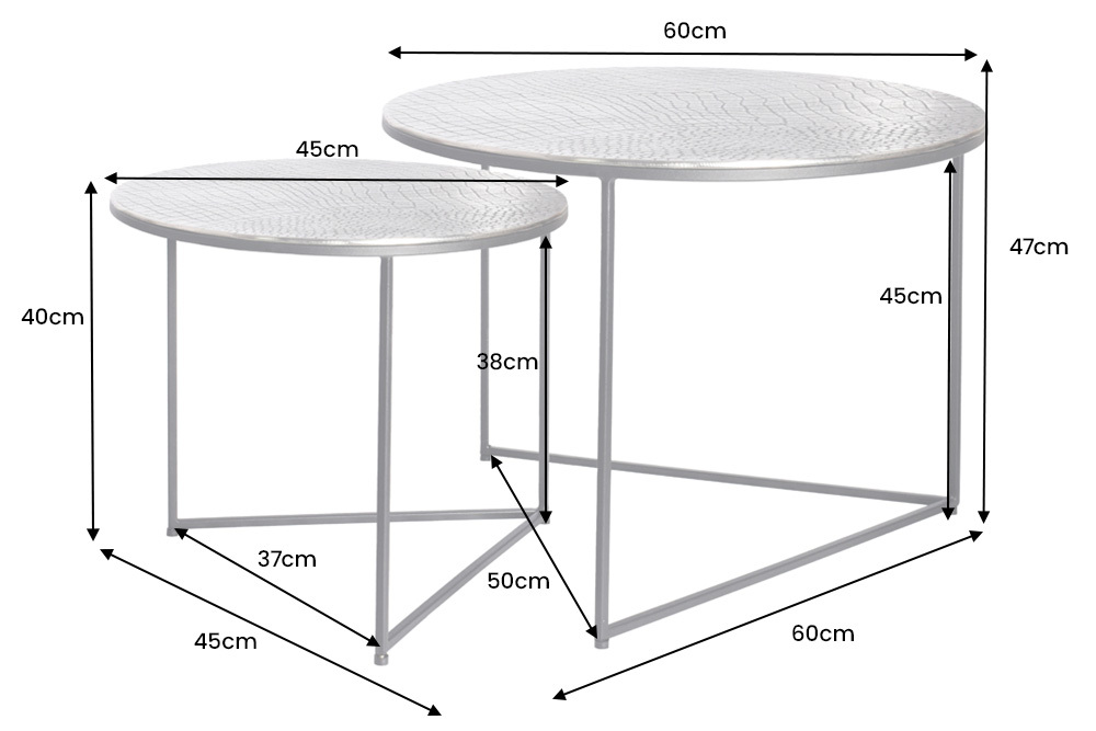 Rundes 2er Set Couchtisch ELEMENTS 60cm silber antik Krokodil-Design handmade