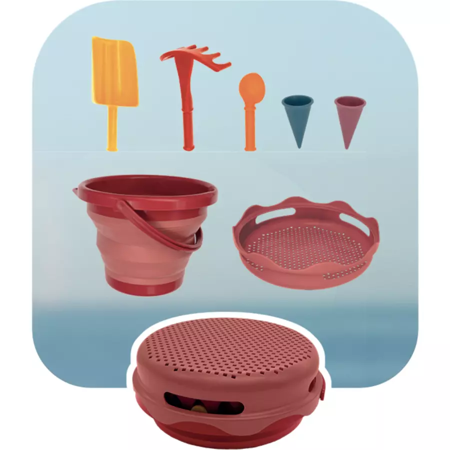 SCHILDKRÖT® 7in1 Sand Toys Falteimer-Set, rot