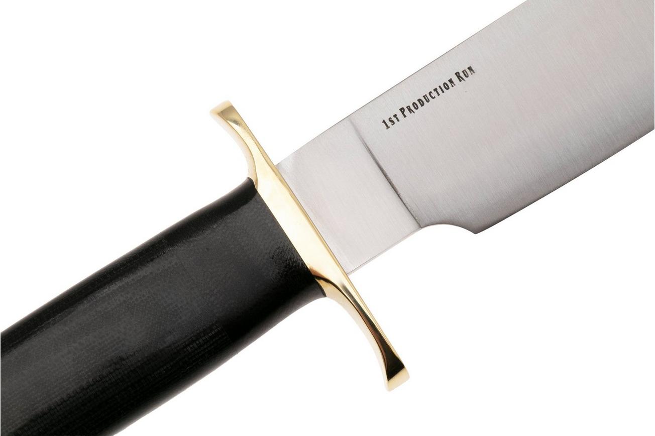 Bark River Mike Stewart Bowie Satin A2, Black Canvas Micarta, vaststaand mes