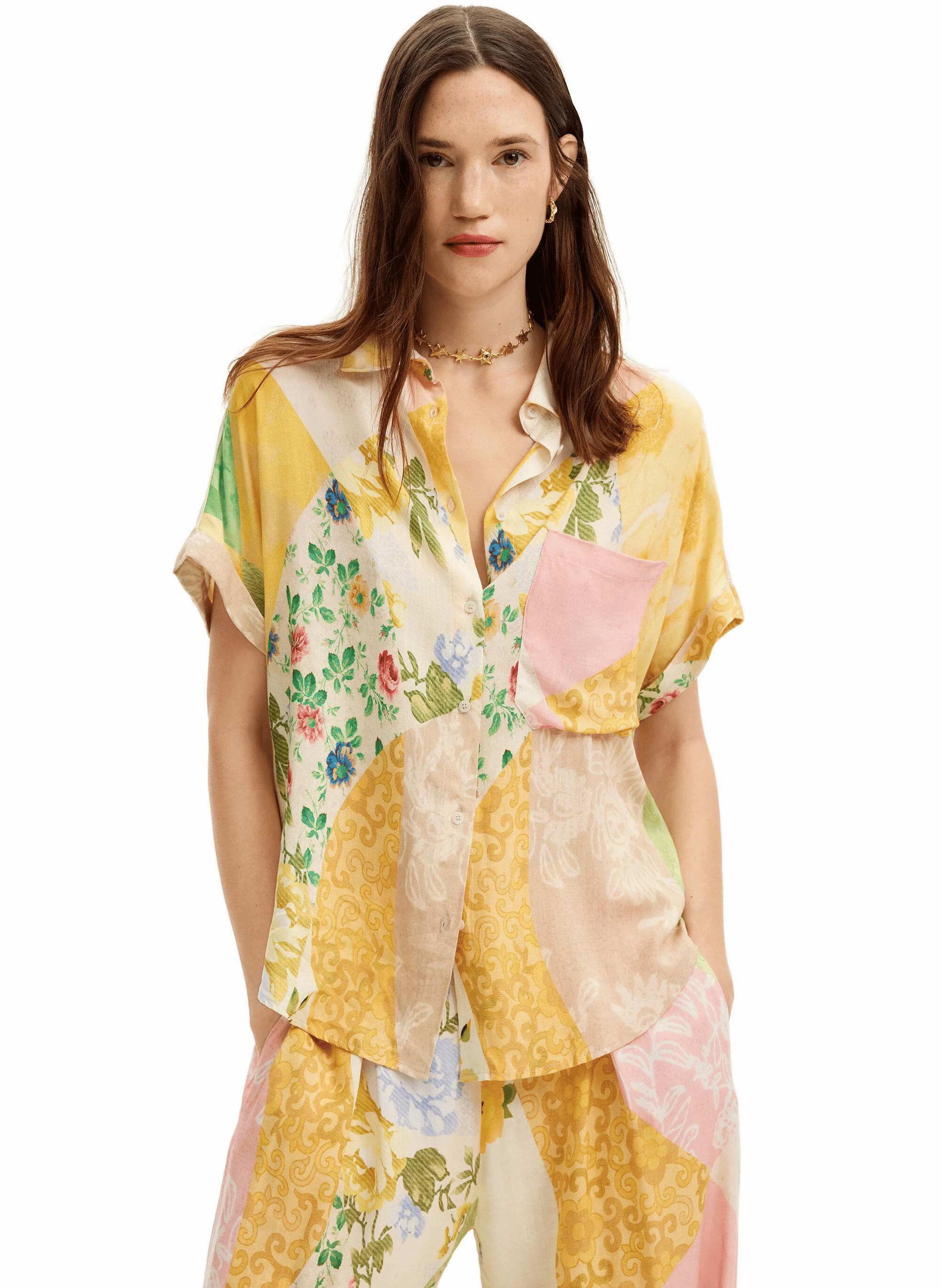 Chemise manches patchwork imprimé | Multicolore