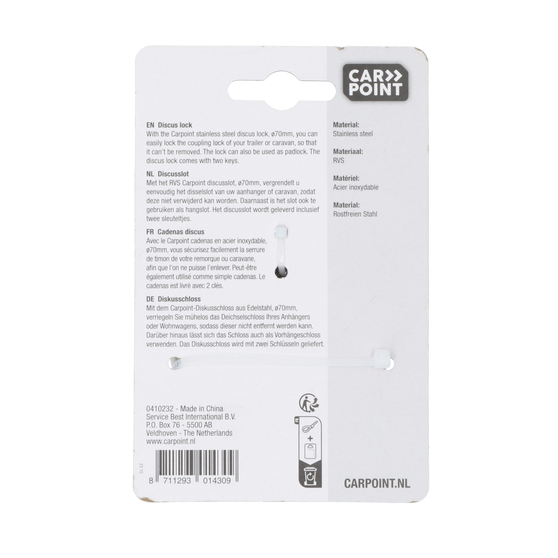 Carpoint RVS 70mm Discusslot