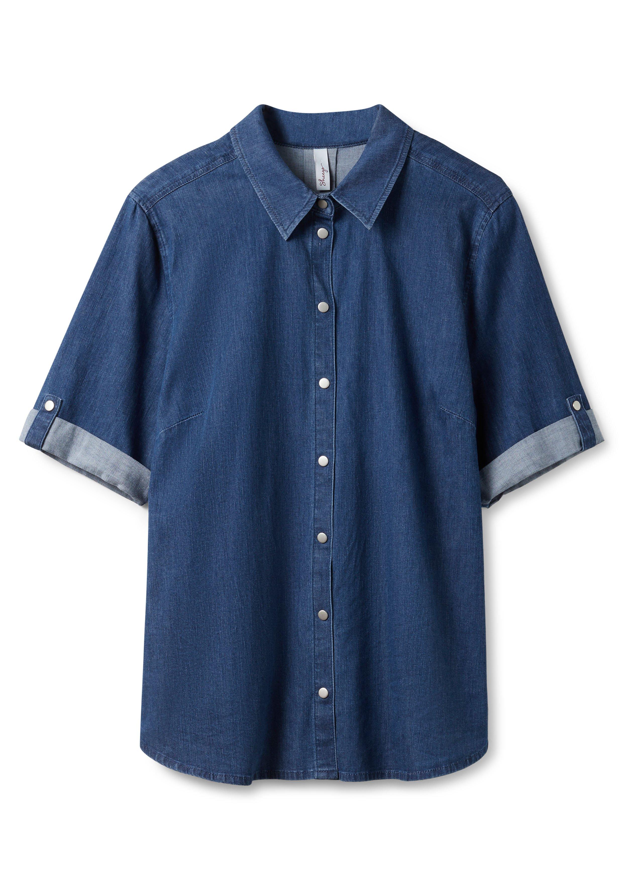 Jeansbluse mit kurzem Arm und Druckknopfleiste