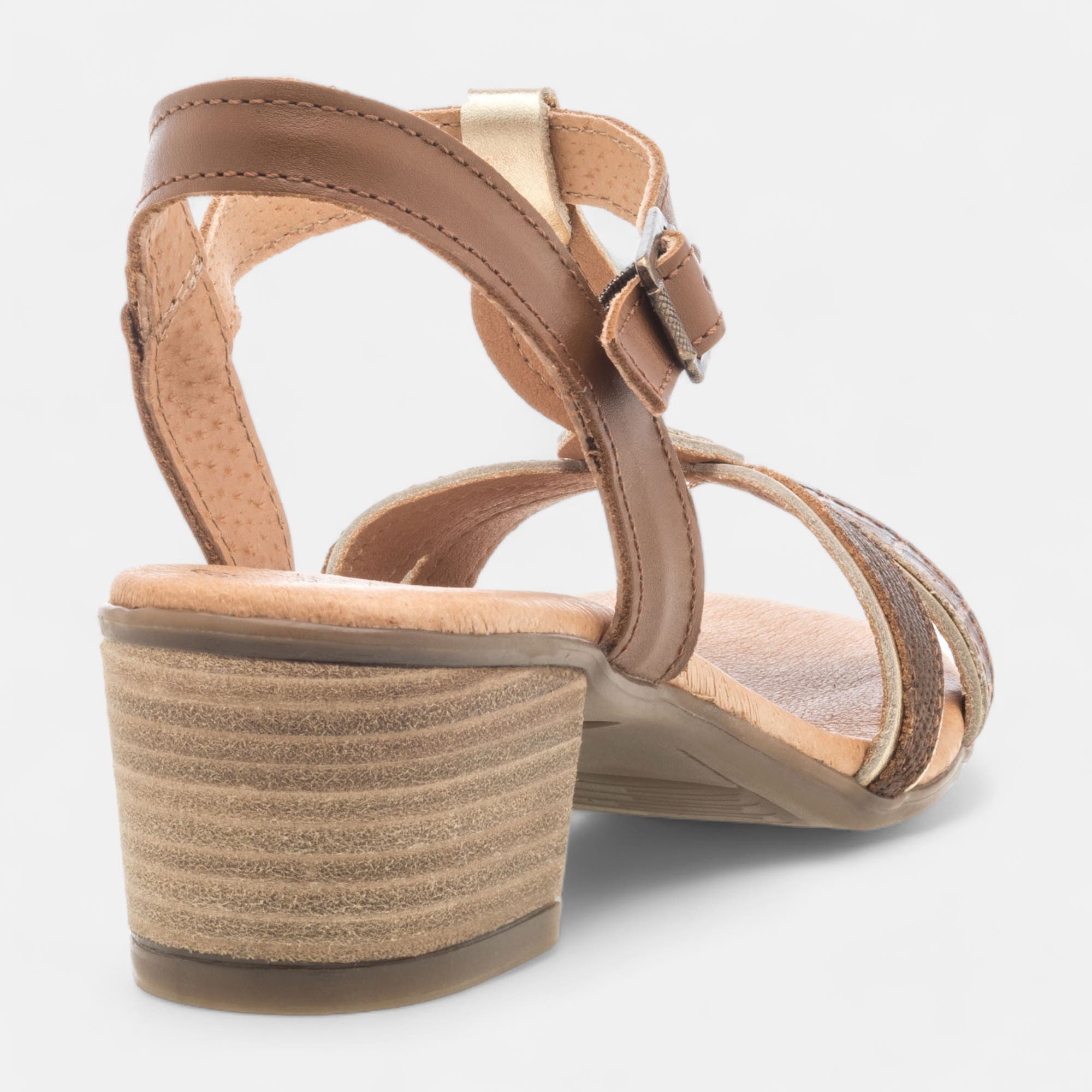 Nu-pieds à talon Femme en cuir cognac