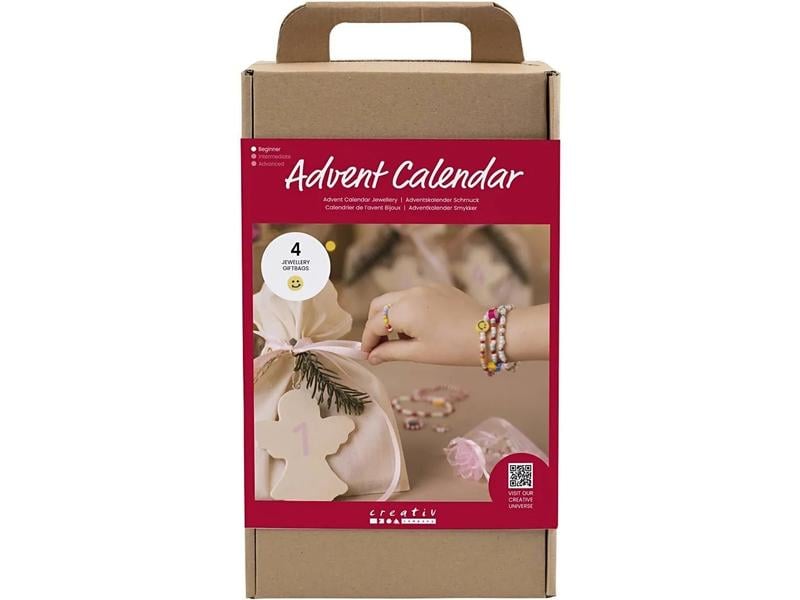 Creativ Company Adventskalender Bastelset Schmuck, 4 Stück Adventskalender mit neuen Bastelprojekten